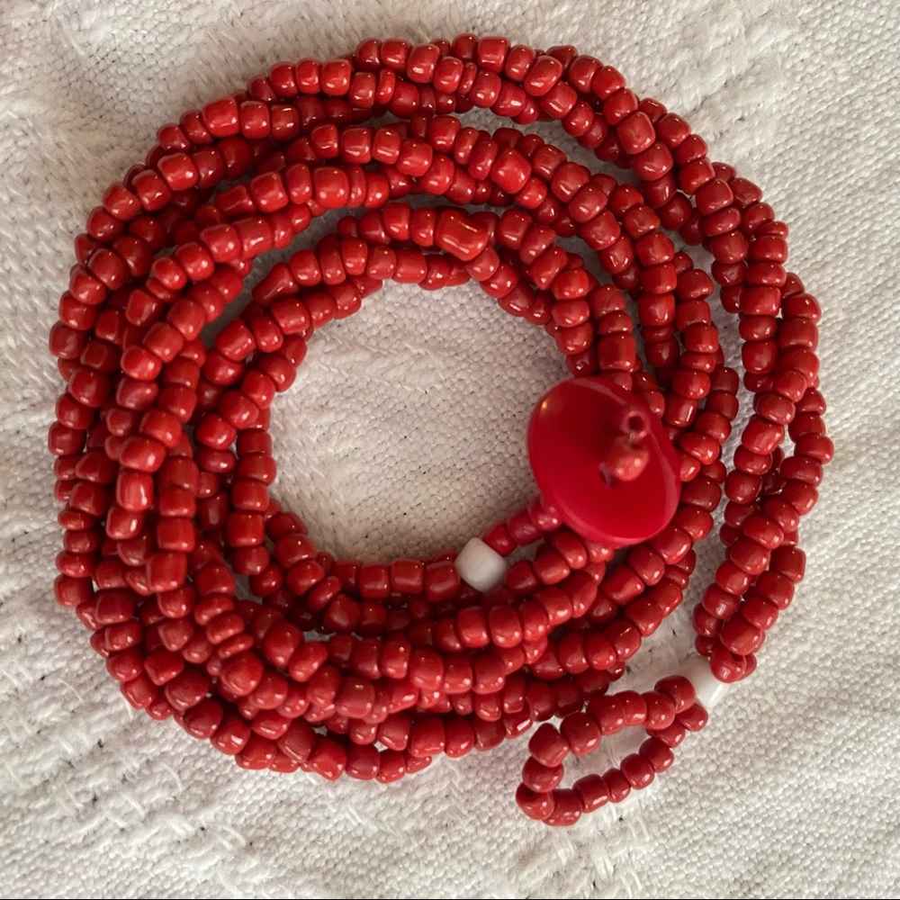 Red Seed Beads 3 Twisted Strands Necklace